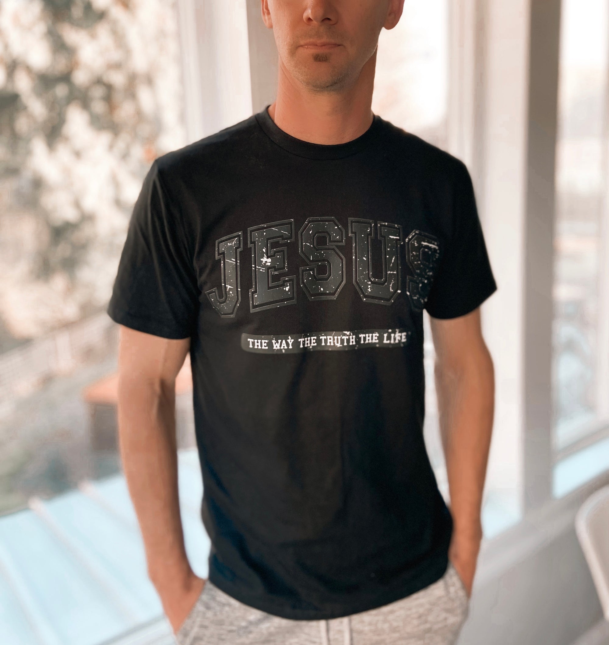 Jesus Varsity Christian Men's T-Shirt - Black