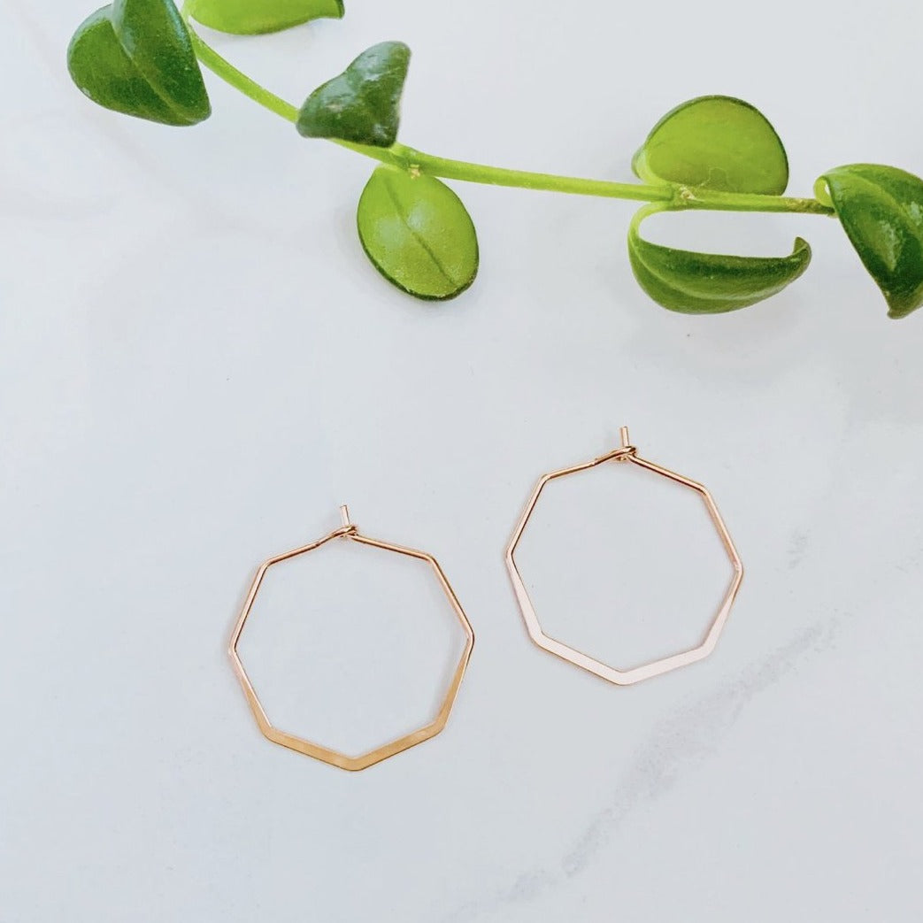 Rose Gold Hexagon Hoop Earrings
