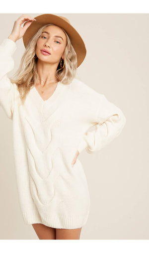 Spiral Twist Cable Tunic Sweater