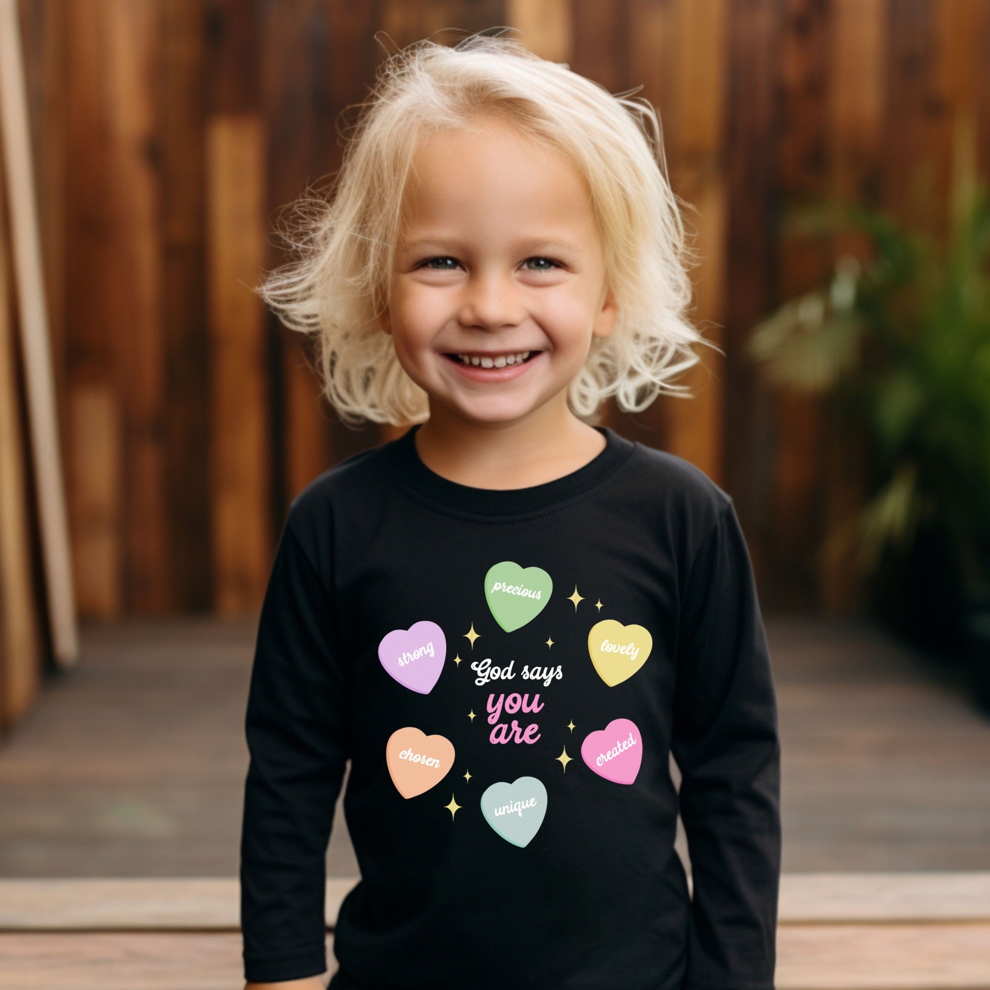 God Says You Are Valentines Kids Long Sleeve Shirt