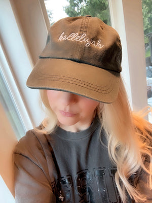 Hallelujah Embroidered Dad Cap - Distressed Green