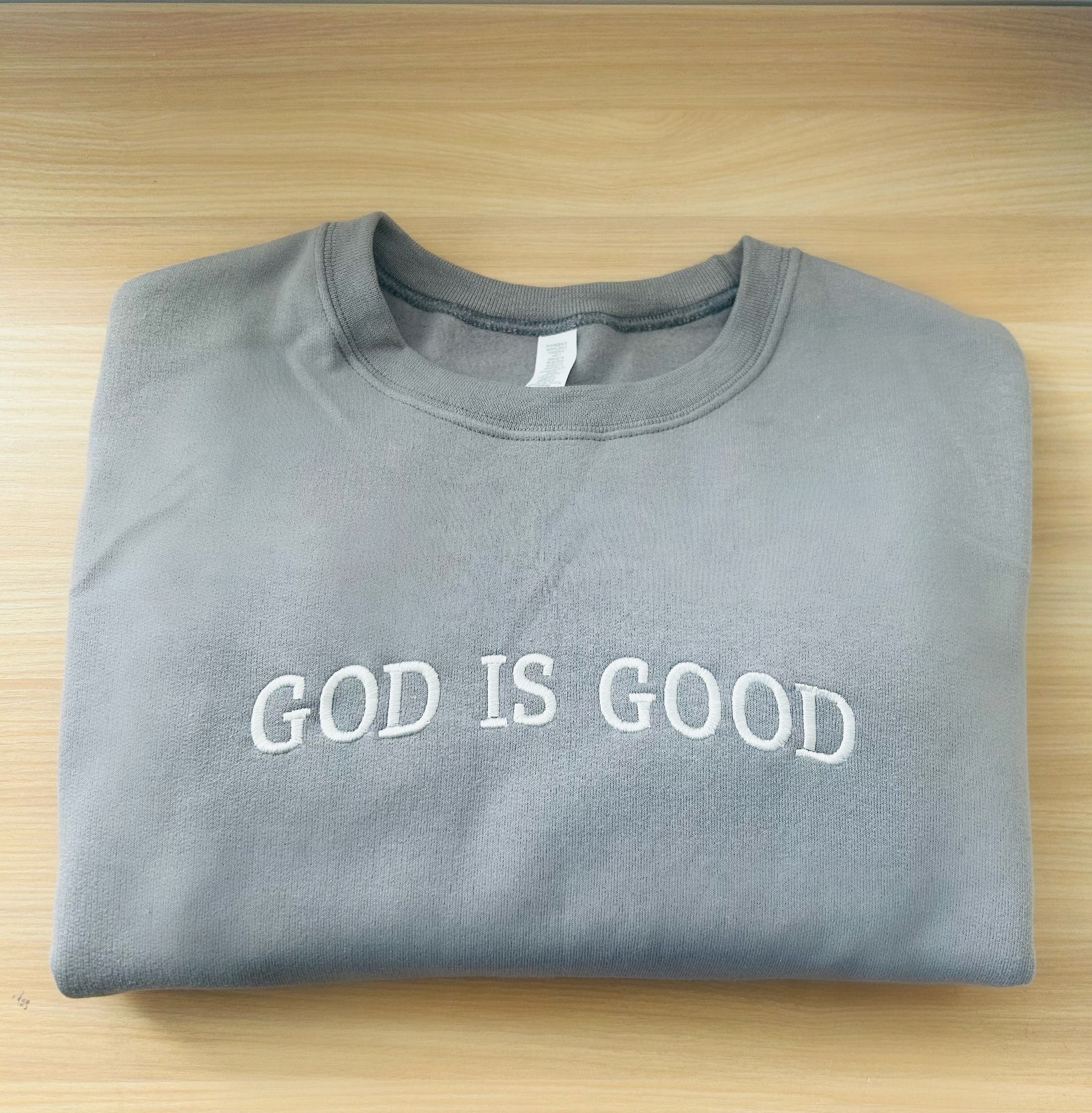 God Is Good Embroidered Crewneck - Dark Grey