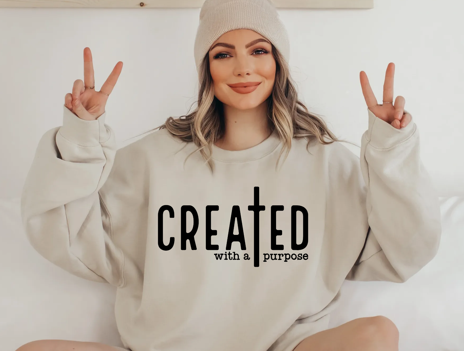 Created with a Purpose Christian Crewneck in Sand