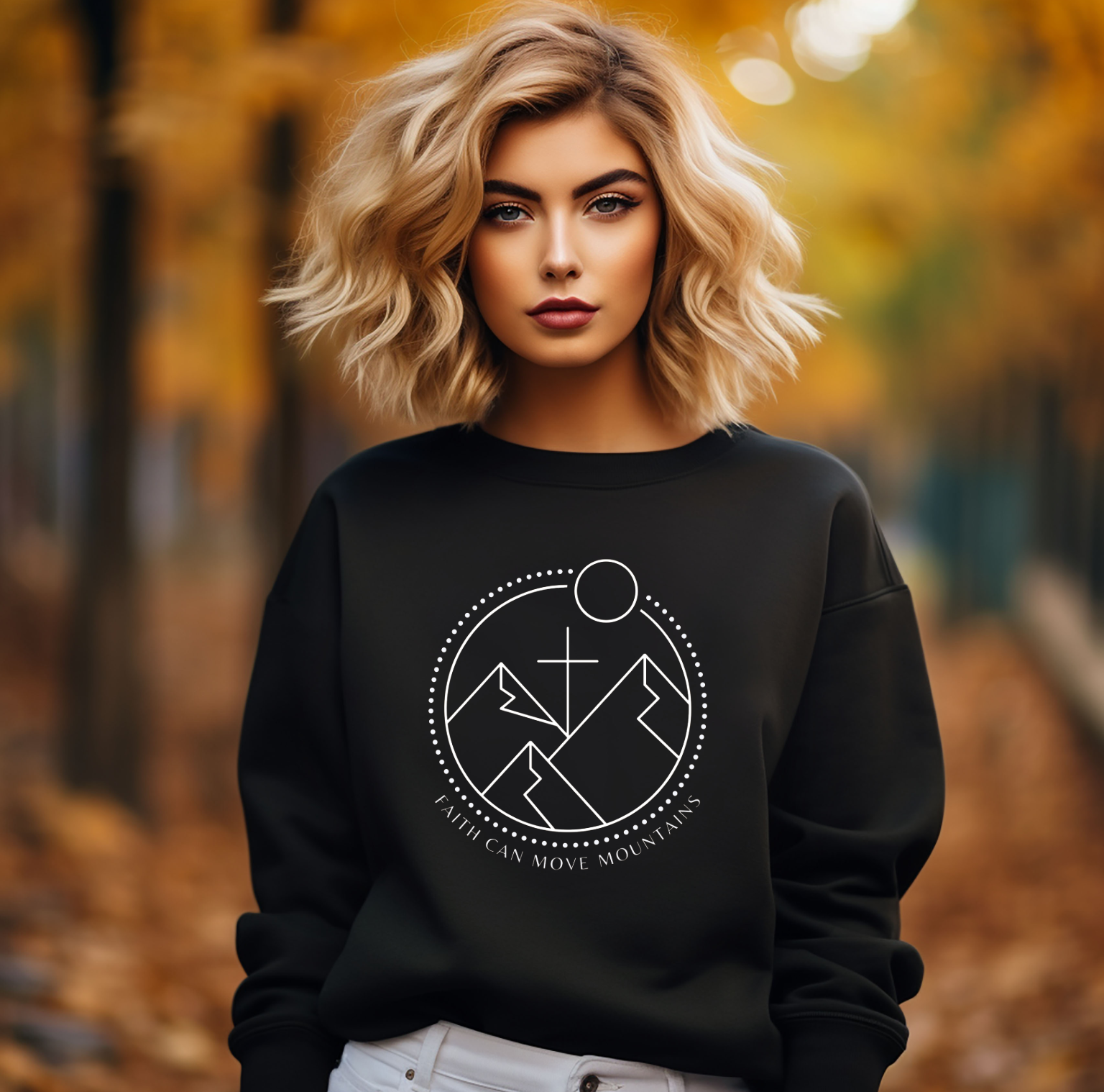 Faith Can Move Mountains Crewneck - Black