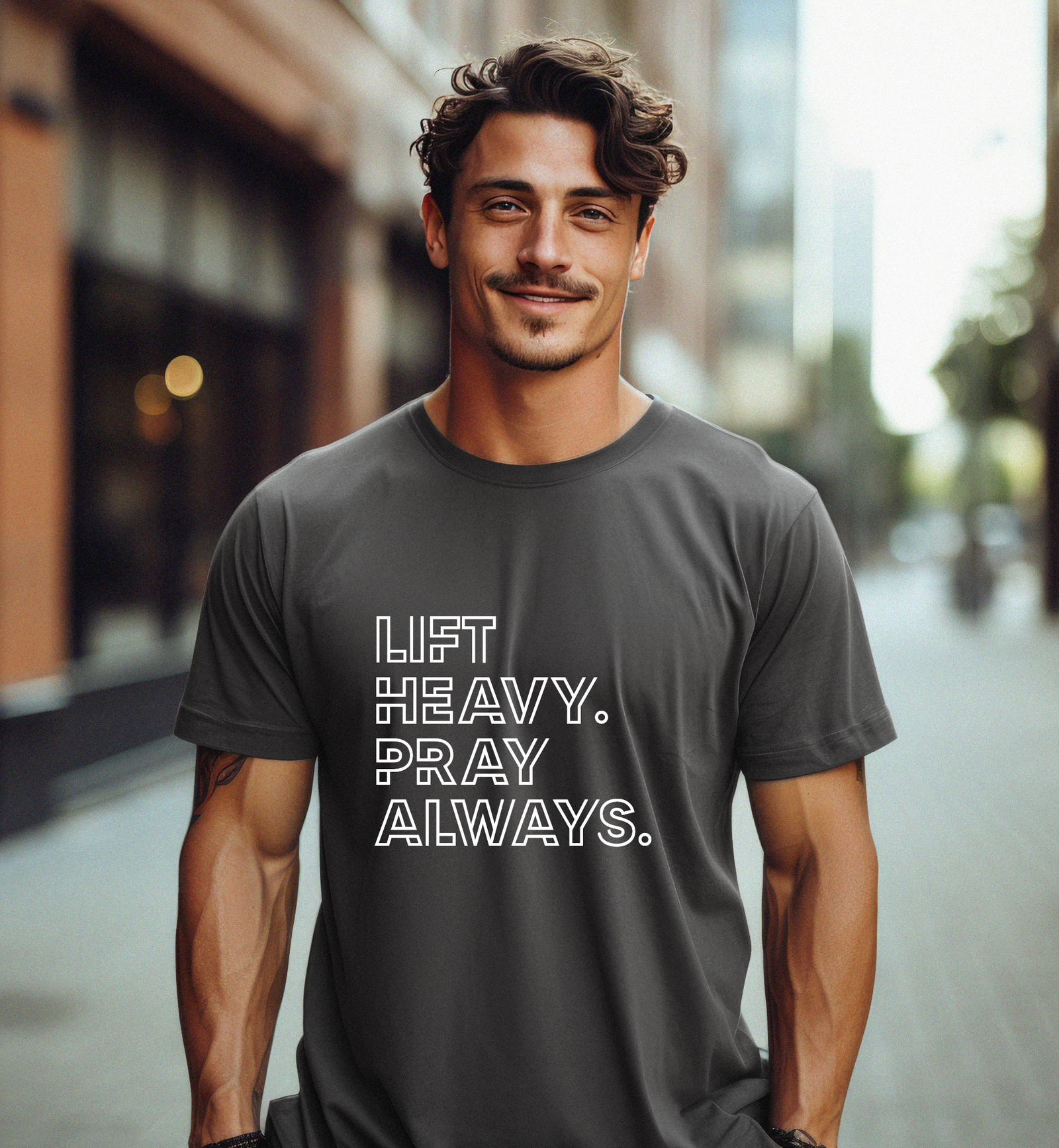 Lift Heavy. Pray Always. - Men's Christian T-Shirt
