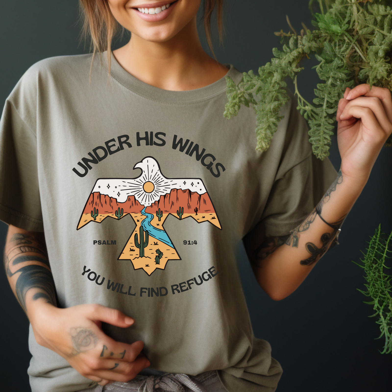 Under His Wings T-Shirt - Moss