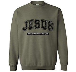 Jesus • The Way The Truth The Life Varsity Crewneck (Military Green)