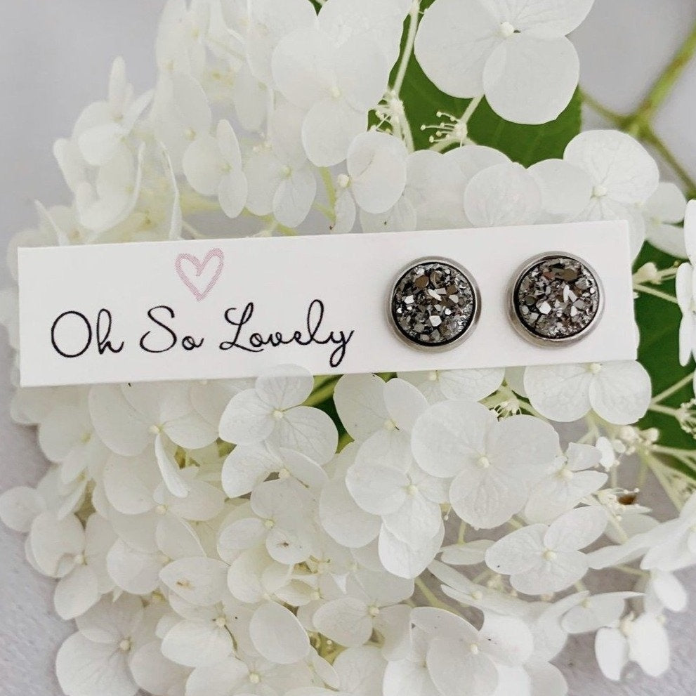 Gunmetal Druzy Earrings