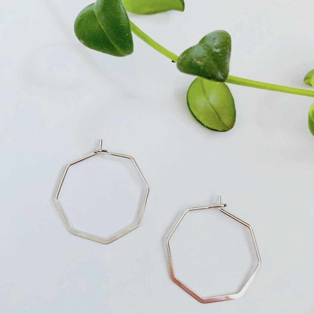 Silver Hexagon Hoop Earrings
