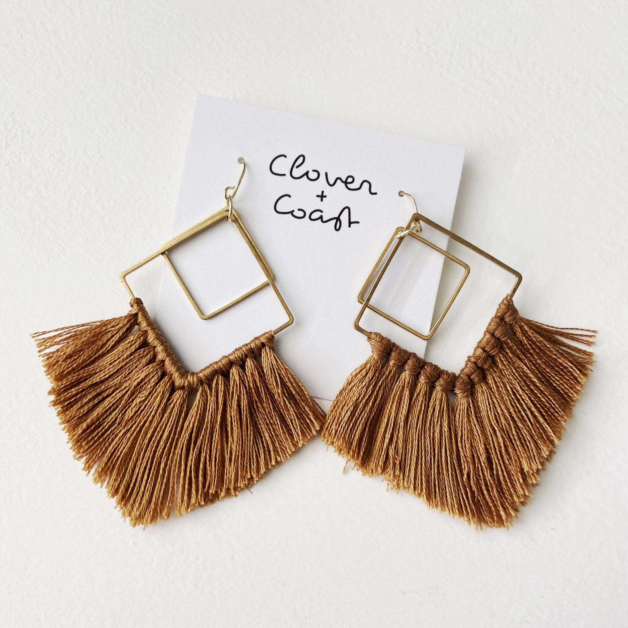 Mustard Double Diamond Fringe Earrings
