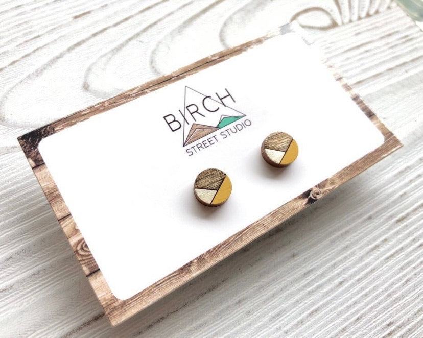 Circle Wood White & Mustard Earrings