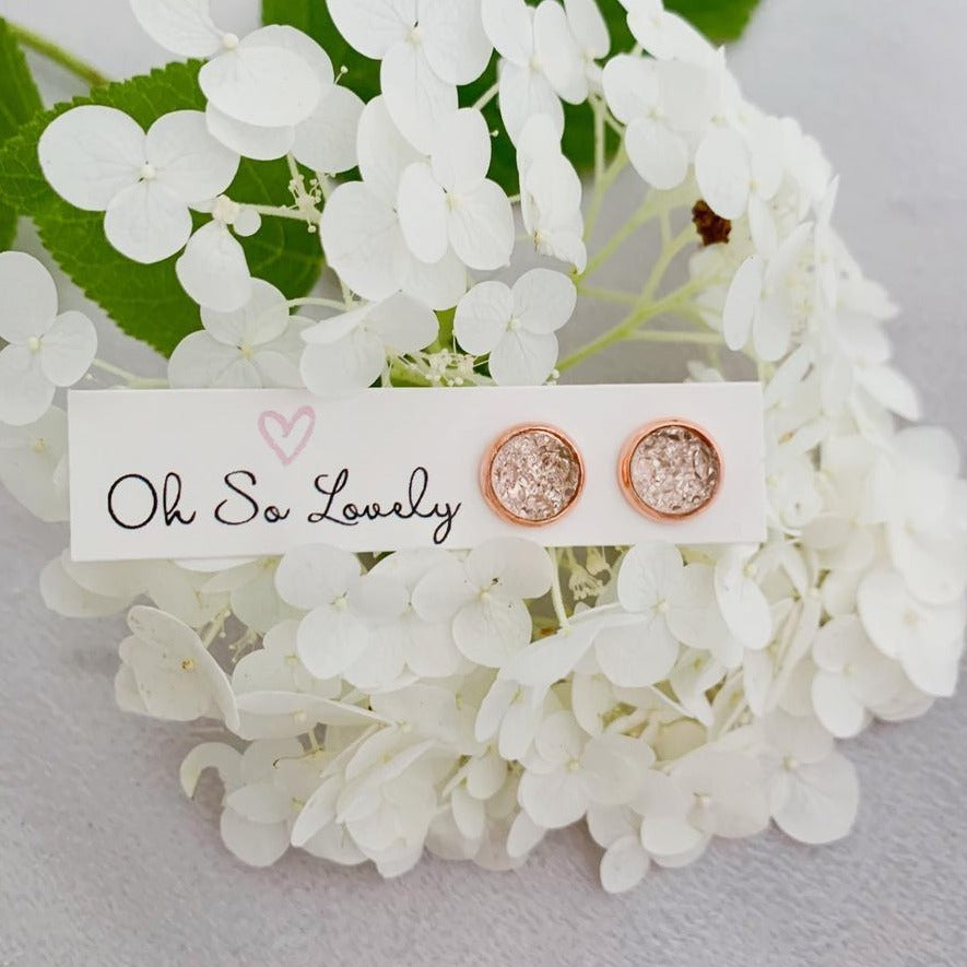 Champagne Druzy Earrings in Rose Gold Setting